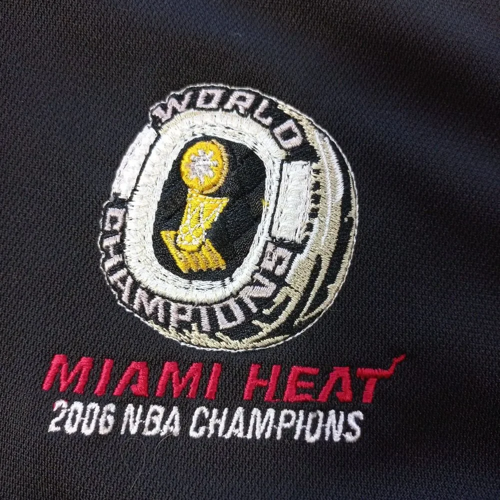 Vintage Adidas Miami Heat 2006 NBA Champions Polo Shirt Mens Medium M Black EUC